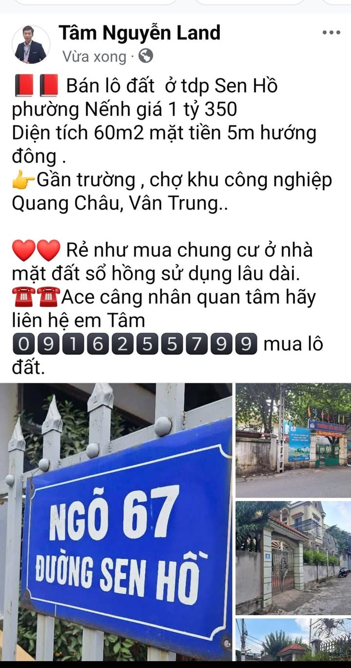 Lô đất tdp Sen Hồ, phường Nếnh 60m² giá 1.35 tỷ - Đầu tư sinh lời ngay!