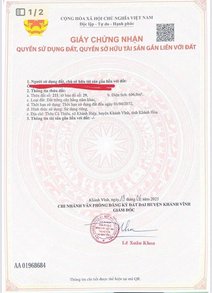 Đất nền Khánh Hiệp, Khánh Vĩnh 606m² - Giá chỉ từ 530 triệu!
