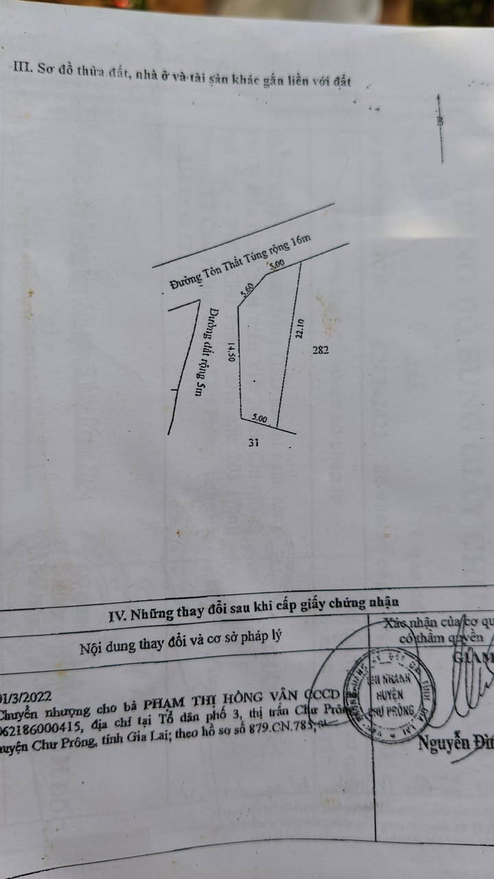 Đất thổ cư 110m² tại đường Tôn Thất Tùng, Chư Prông - Giá 1.05 tỷ, vị trí đắc địa!