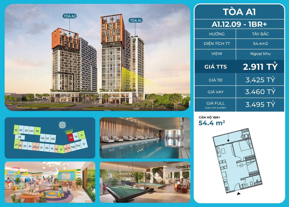 Căn hộ A1.12.09 - Cora Tower Hòa Xuân 54m² giá 2.911 tỷ - Đẳng cấp sống giữa lòng Đà Nẵng!