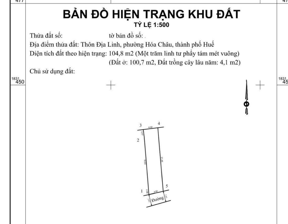 Đất nền Hương Vinh, TP Huế 104.8m² giá 1.5 tỷ - Đầu tư sinh lời ngay!