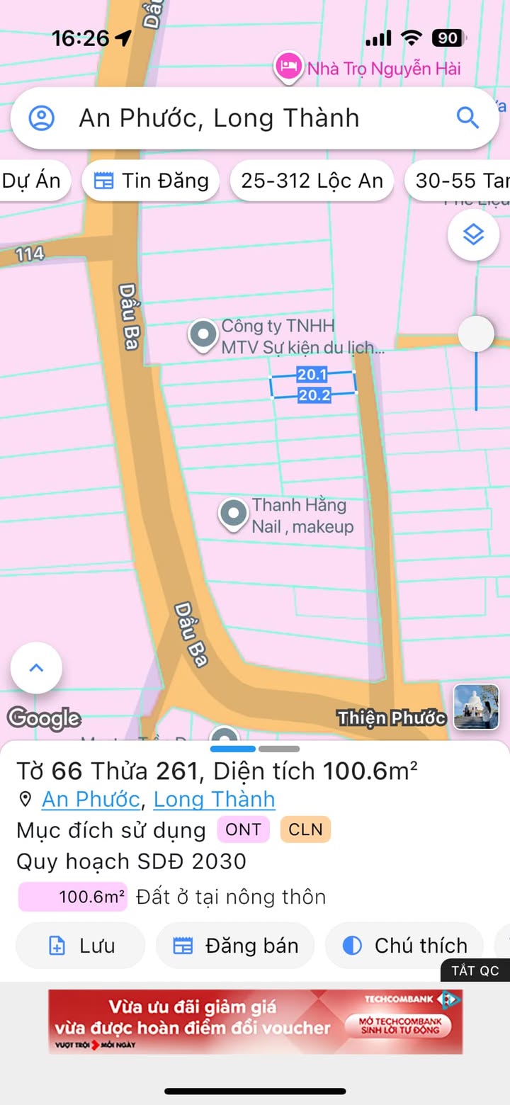 Đất nền An Phước, Long Thành 106m² giá 2.25 tỷ - Đường ô tô vào tận nơi!