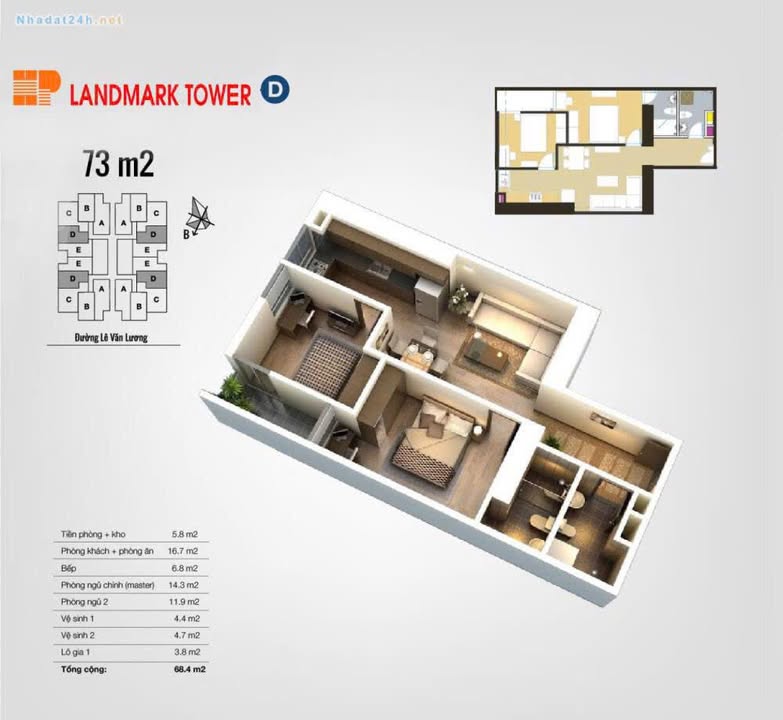 Căn hộ The Pride CT3, Hà Đông 73m² giá 5.4 tỷ - Chính chủ bán, đầy đủ nội thất!