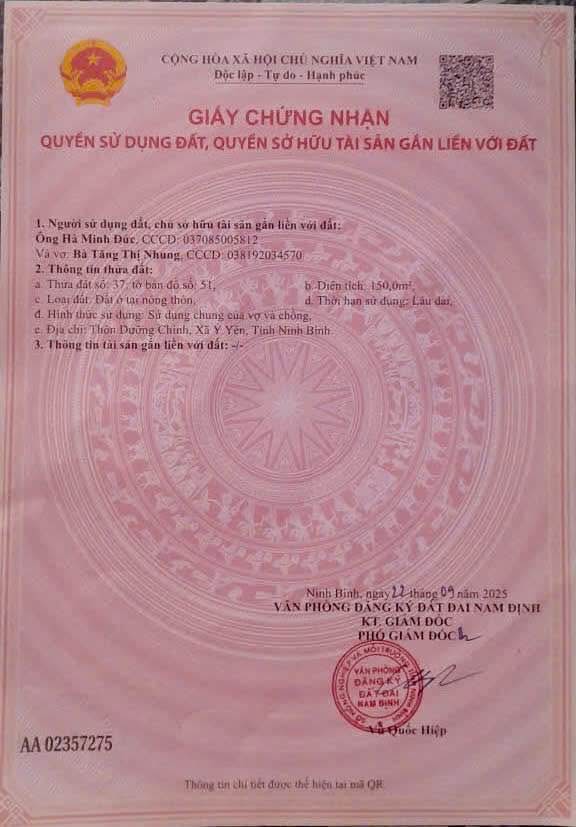 Đất nền Yên Khánh, Ý Yên 150m² - Mặt tiền 55m, sinh lời cao!