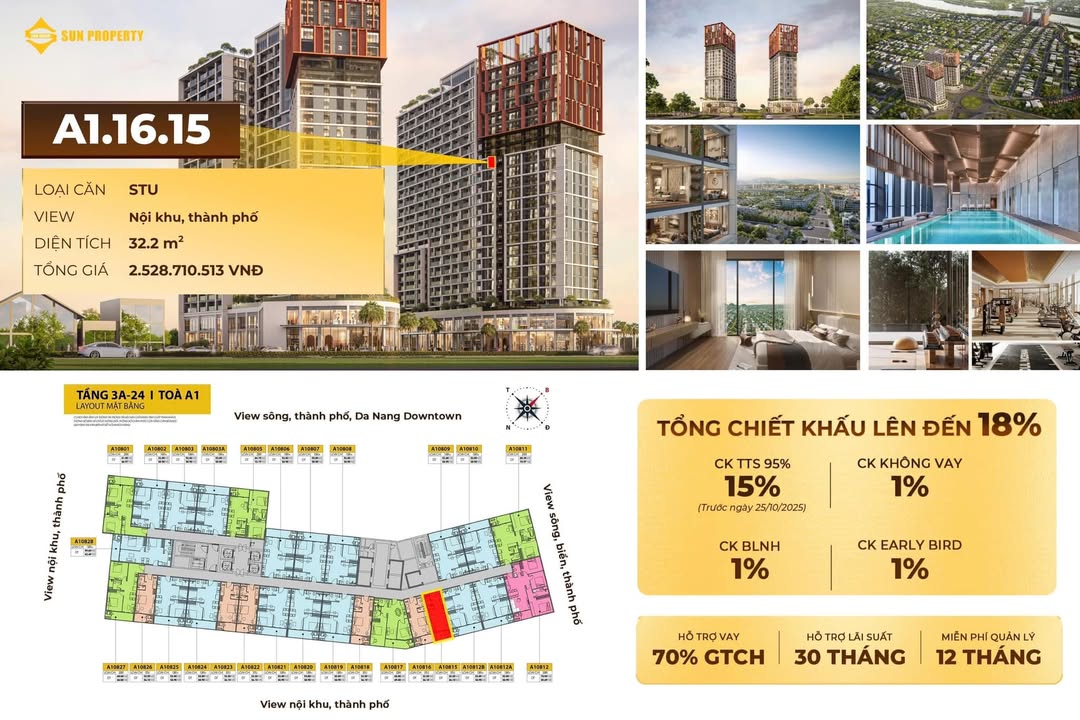 Căn hộ studio Hòa Xuân Đà Nẵng 32m² giá 2.46 tỷ - Sở hữu ngay chỉ với 25%