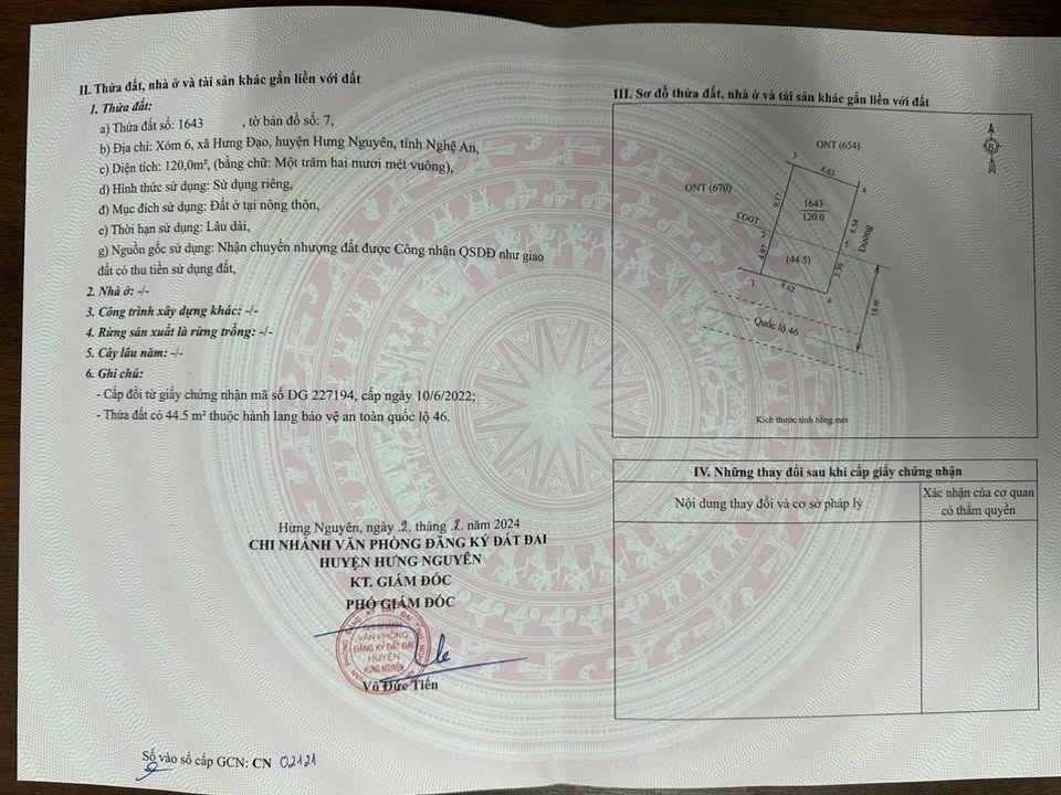 Đất nền Quốc lộ 46, Hưng Nguyên - Diện tích 120m², giá thỏa thuận - Cơ hội đầu tư sinh lời!