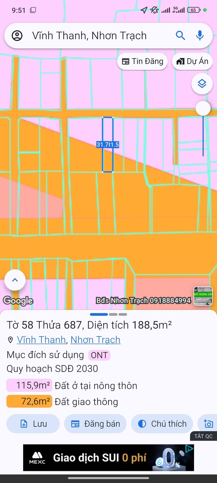 Đất nền Vĩnh Thanh Nhơn Trạch 188,5m² - Vị trí đắc địa, giá tốt!