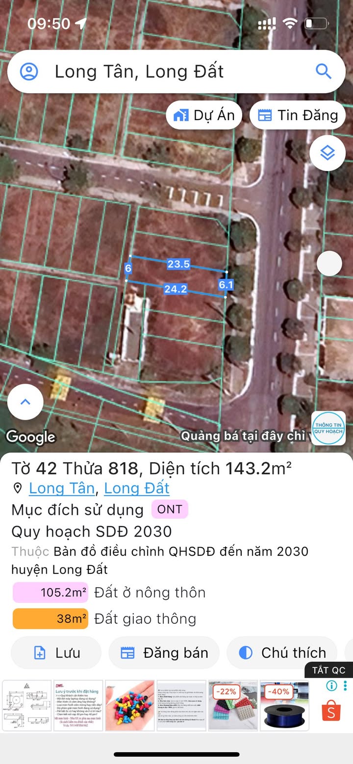 Đất mặt tiền Tỉnh Lộ 52 Long Tân 144m² giá 1.9 tỷ - Pháp lý rõ ràng, sang tên ngay!