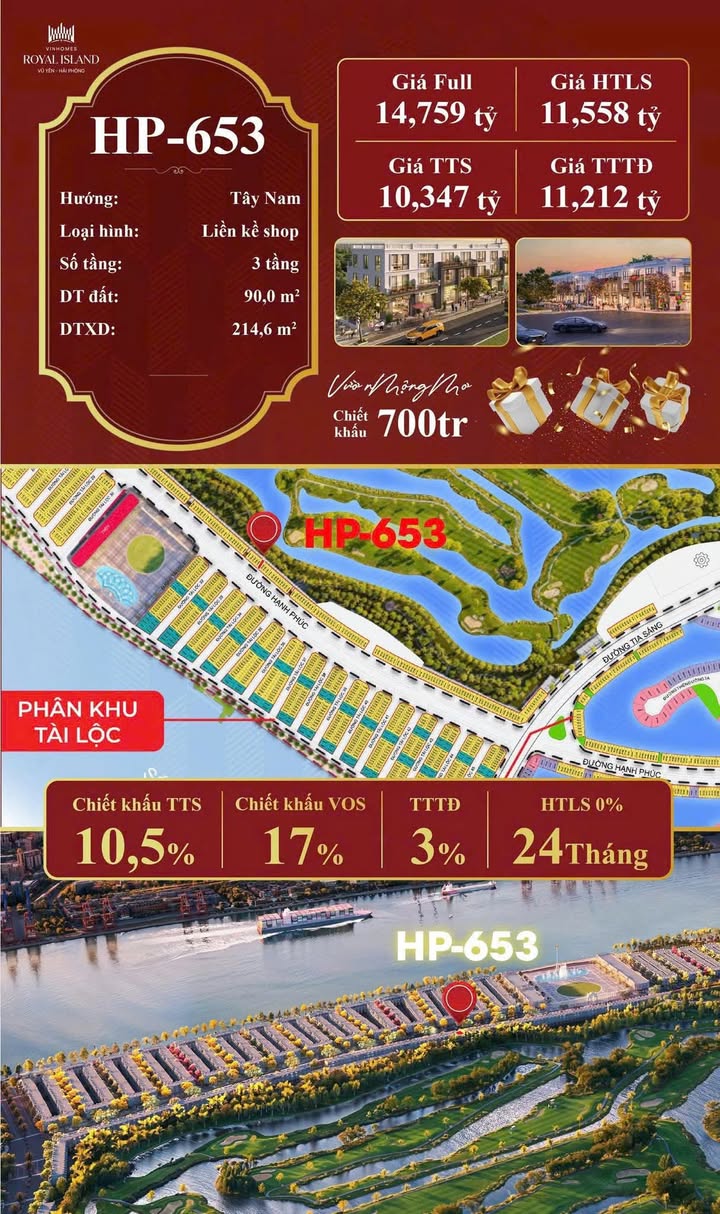 Shophouse HP-653 tại Vinhomes Royal Island 90m² giá 10.3 tỷ - Đầu tư sinh lời vượt trội!