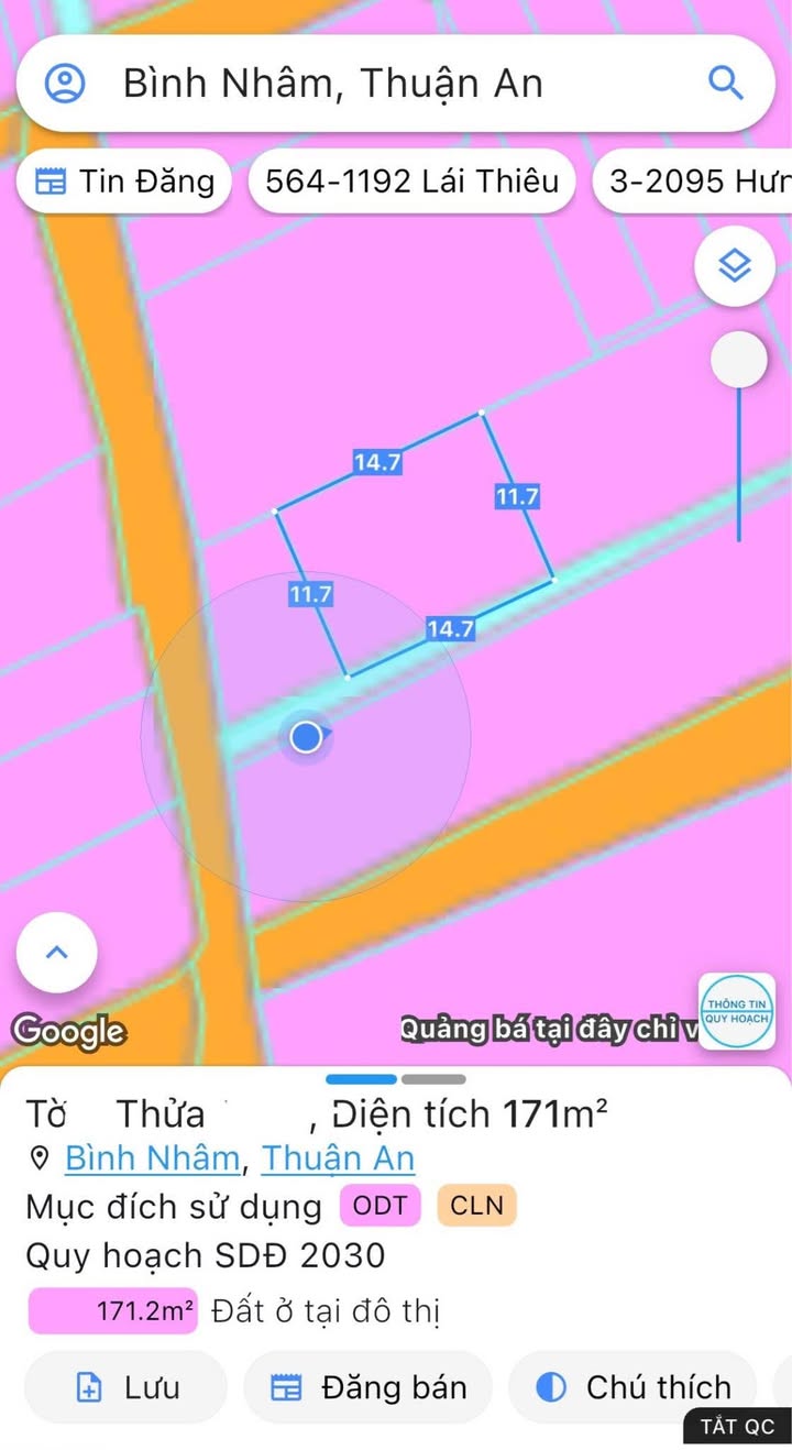 Bán đất phường Bình Nhâm 171m² giá 3.1 tỷ - Đầu tư sinh lời bền vững!