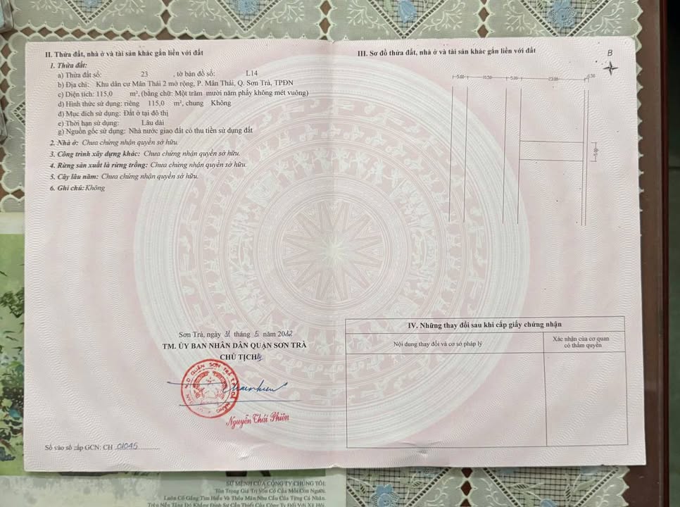 Đất nền Mân Thái, Đà Nẵng 115m² giá 15.3 tỷ - Vị trí đắc địa gần biển!