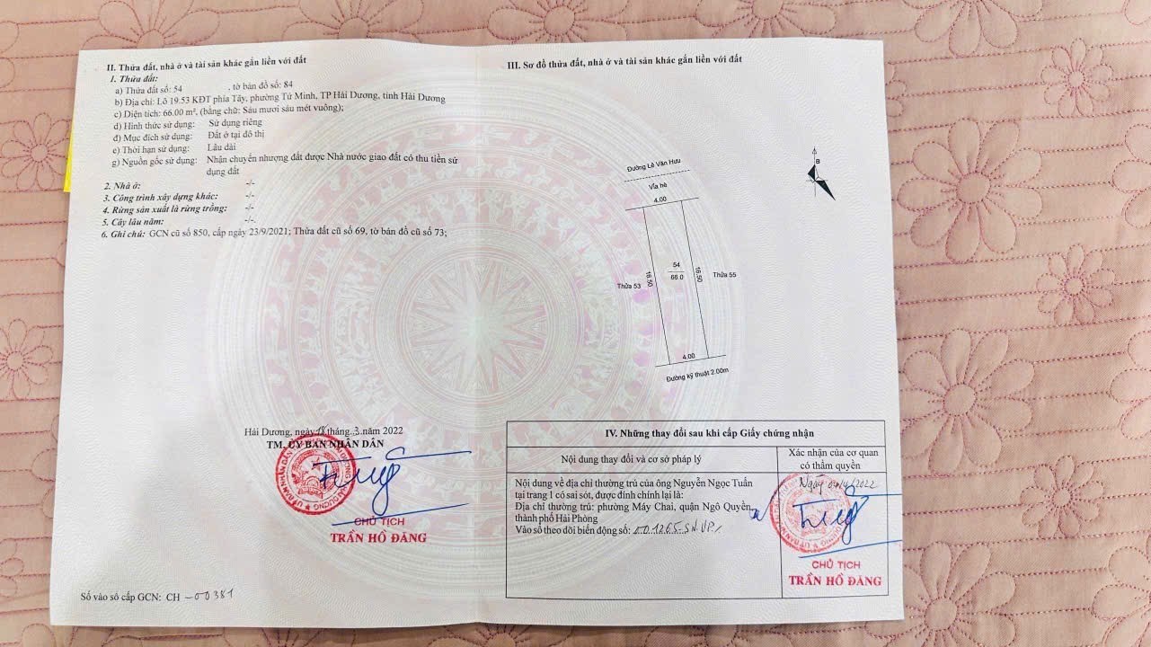 Đất đẹp chính chủ bán tại Tây Nam Cường, Hải Dương 66m² chỉ 3 tỷ - Sổ hồng chính chủ!