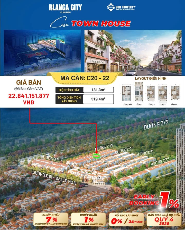 Townhouse Blanca City Vũng Tàu 131m² giá 22.84 tỷ - Tiềm năng tăng giá vượt trội!