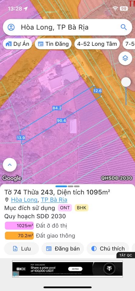 Đất nền Hoà Long 1095m² giá 4.5 tỷ - Cơ hội đầu tư lý tưởng!