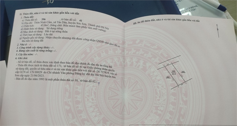 Đất nền 45.8m² tại Ninh Cầm, Tân Dân, Sóc Sơn chỉ 600 triệu - Cơ hội đầu tư tuyệt vời!