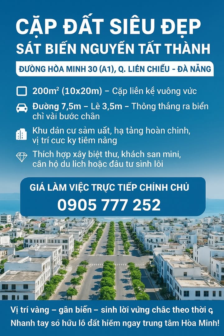 Đất nền Hòa Minh Đà Nẵng 200m² - Sát biển, đầu tư sinh lời!