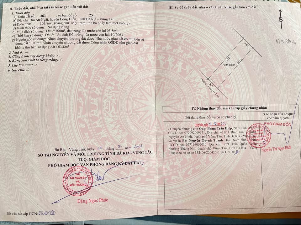 Đất thổ cư 103.8m² tại An Ngãi, Long Điền - Chính chủ, giá chỉ 1.65 tỷ!