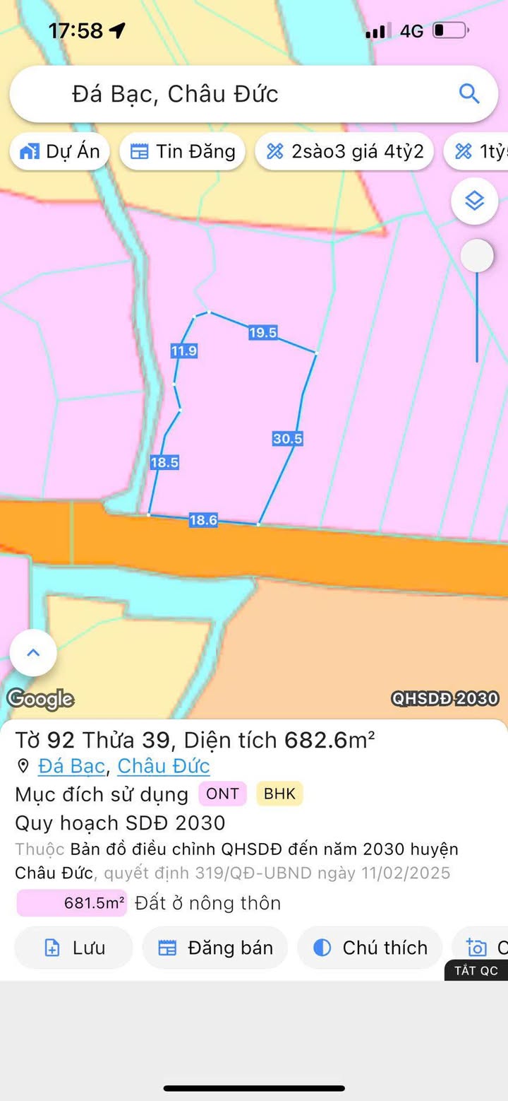 Đất Đá Bạc, Châu Đức 570m² giá 1.35 tỷ - Đường nhựa thông, khu dân cư hiện hữu!