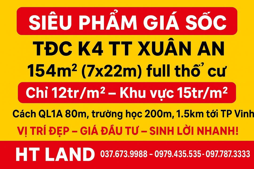 Đất nền Khu TĐC K4 Thị trấn Xuân An 154m² giá 1.848 tỷ - Cơ hội đầu tư tuyệt vời!
