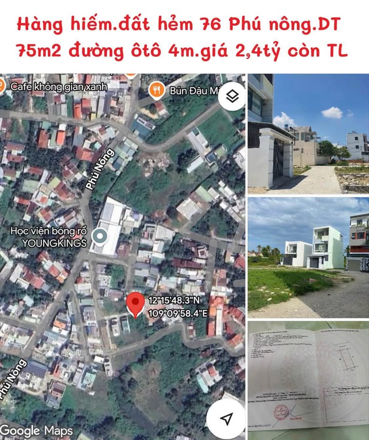 Đất hẻm 76 Phú Nông, Vĩnh Ngọc 75m² giá 2.4 tỷ - Cơ hội đầu tư hiếm có!