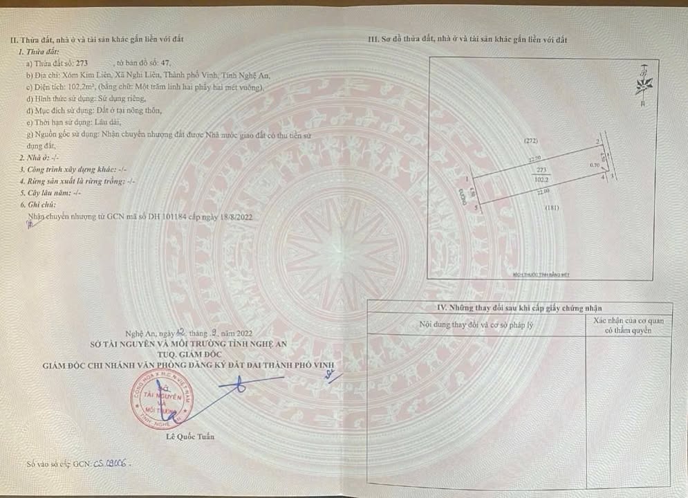 Đất Nghi Liên 102m² giá thỏa thuận - Hướng Tây Nam, vị trí thuận lợi!