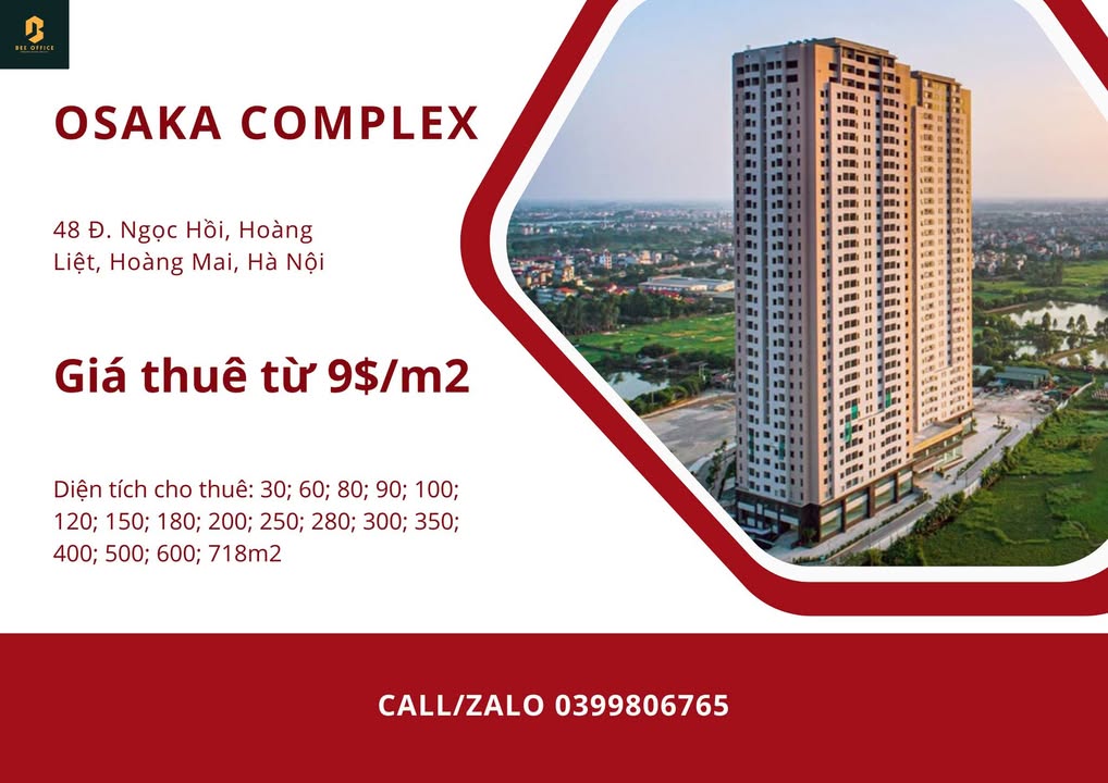 Cho thuê văn phòng tòa nhà Osaka Complex Hoàng Mai 700m² - Thiết kế hiện đại, giá tốt!