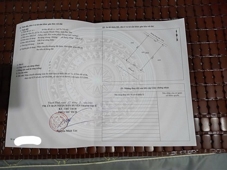 Đất thổ cư xã Tu Vũ 200m² giá 1.1 tỷ - Cơ hội đầu tư không thể bỏ lỡ!