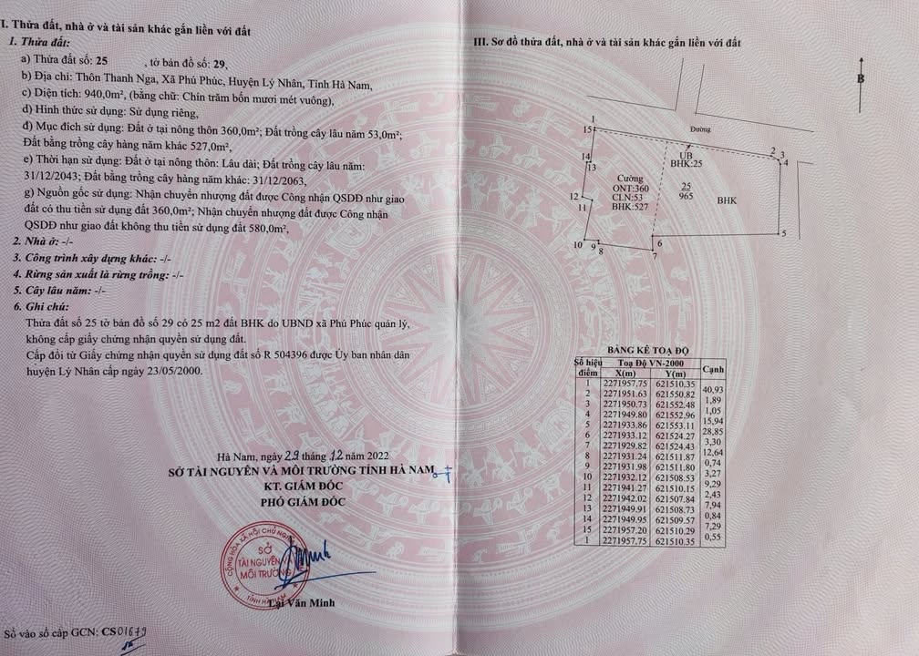 Bán đất thổ cư 360m² tại Thôn Thanh Nga, Lý Nhân - Sổ đỏ chính chủ