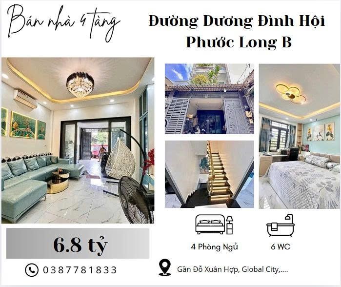 Nhà 4 tầng Dương Đình Hội, Thủ Đức 68.7m² chỉ 6.8 tỷ - Sẵn sàng vào ở!