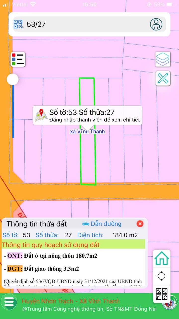 Đất nền Vĩnh Thanh Nhơn Trạch 184m² giá 1.6 tỷ - Cơ hội đầu tư lý tưởng!