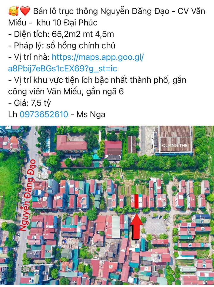 Đất nền trục thông Nguyễn Đăng Đạo, khu 10 Đại Phúc, 65.2m² giá 7.5 tỷ - Pháp lý rõ ràng, vị trí đắc địa!