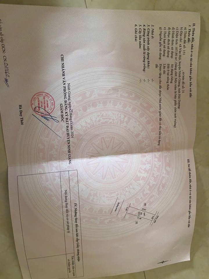 Đất nền Văn Hội Ninh Giang 107m² giá 1.3 tỷ - Giao dịch nhanh chóng!