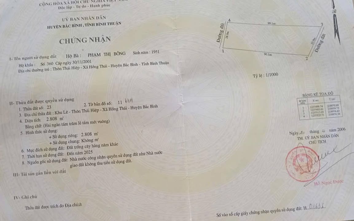 Đất nền Hồng Thái, Bắc Bình 2800m² giá 350 triệu - Cơ hội đầu tư tuyệt vời!