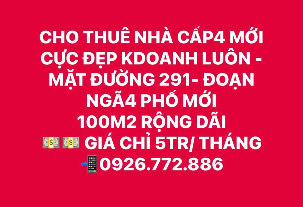 Nhà cấp 4 cho thuê tại Đường 291, Từ Sơn, Bắc Ninh 100m² - Mặt tiền kinh doanh sầm uất!