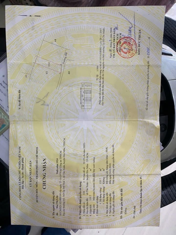 Đất sổ đỏ 144m² tại xã Tân Xuân, Hóc Môn giá 2.2 tỷ - Đất thổ cư, vị trí thuận lợi!