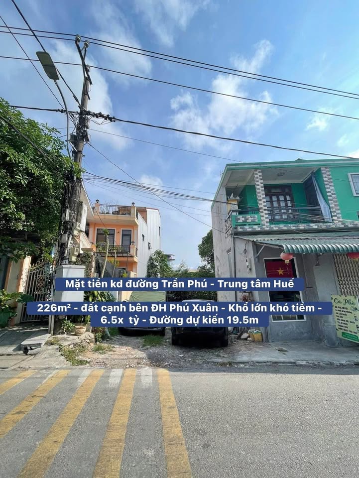 Đất mặt tiền kinh doanh đường Trần Phú, Huế 226m² giá 6.5 tỷ - Đầu tư sinh lời ngay!