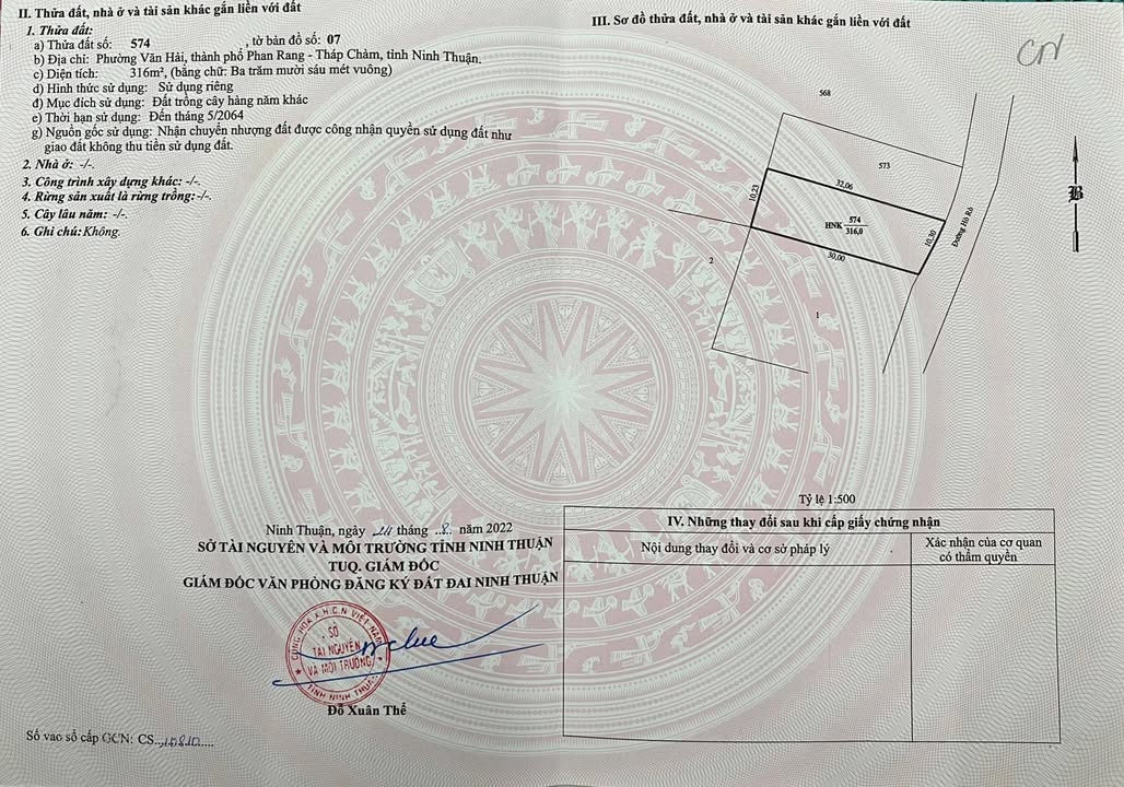 Đất mặt tiền đường Nguyễn Trác, Phan Rang 316m² giá 2.4 tỷ - Sổ hồng chính chủ!