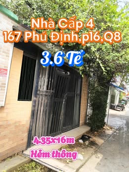 Nhà cấp 4 Hẻm 167 Phú Định 69m² giá 3.6 tỷ - Cơ hội vàng cho nhà đầu tư!