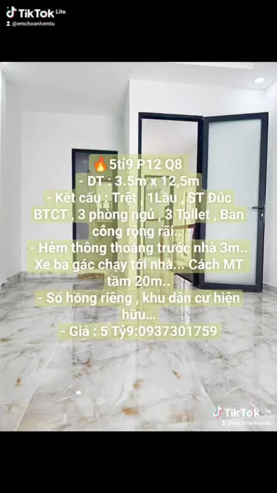 Nhà riêng phường 12 quận 8 43m² giá 5.9 tỷ - Khu dân cư yên tĩnh, sổ hồng riêng!
