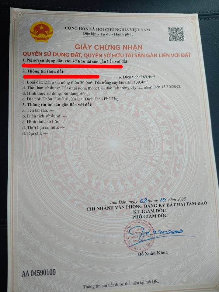 Đất nền 169m² tại xã Đại Đình, Tam Đảo - Sổ đỏ chính chủ, giá thỏa thuận!