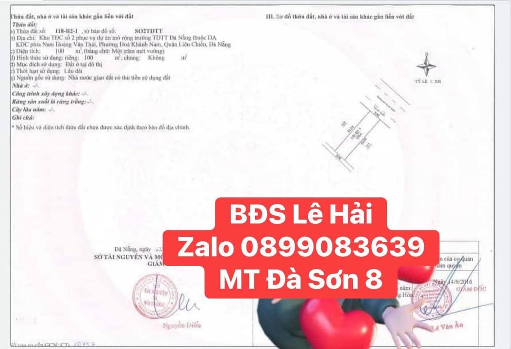 Đất nền Đà Sơn 8 Sơn Trà 100m² giá 3.55 tỷ - Lô đất sạch đẹp, hướng Đông Bắc!
