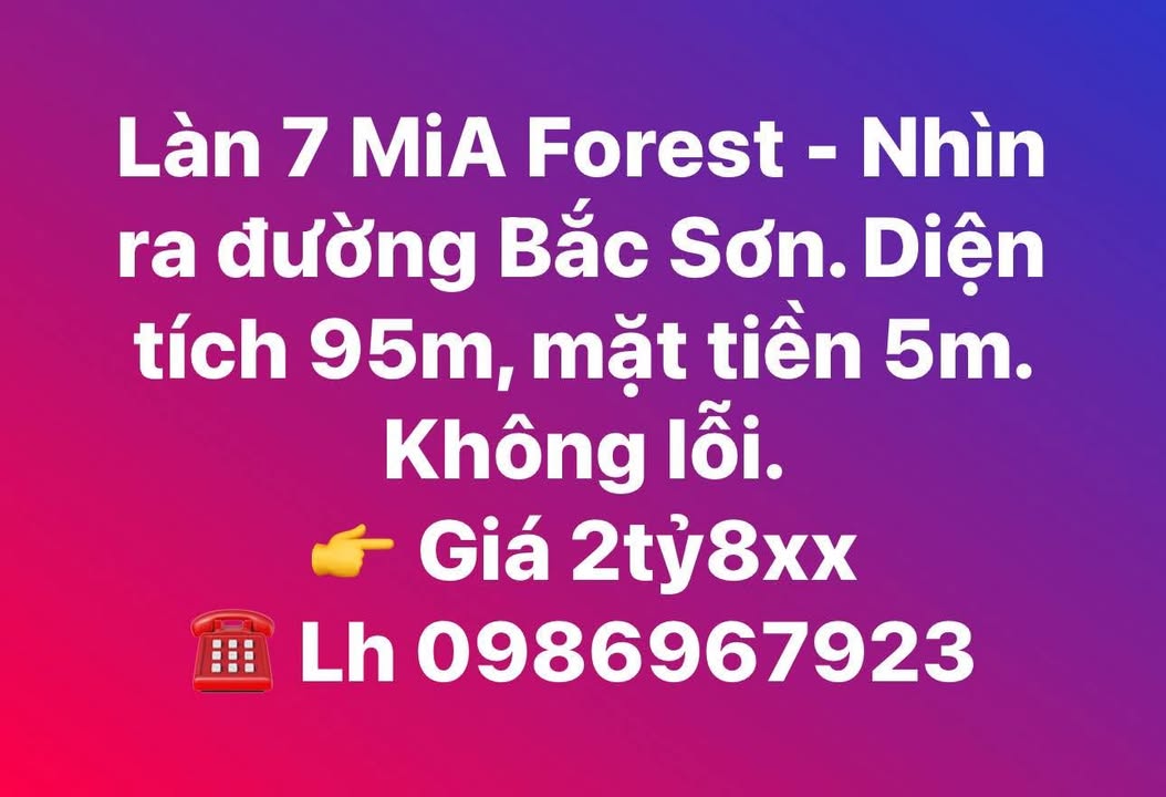 Đất nền dự án Mia Forest Sông Công 95m² giá 2.8 tỷ - Đầu tư sinh lời lý tưởng!