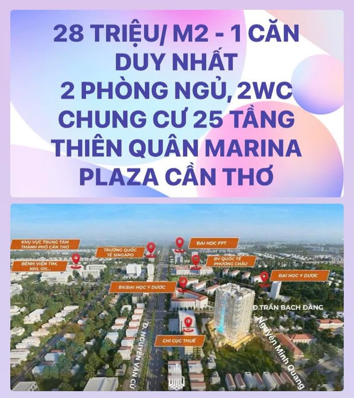 Căn hộ Thiên Quân Marina Plaza Cần Thơ 61.5m² giá 1.722 tỷ - Cơ hội sở hữu căn duy nhất!