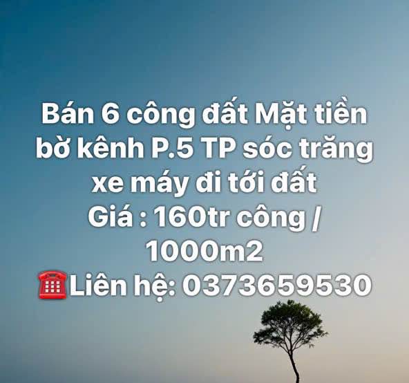 Đất nền mặt tiền bờ kênh Chông Chác, P.5, TP. Sóc Trăng - 6000m² giá chỉ 780 triệu!