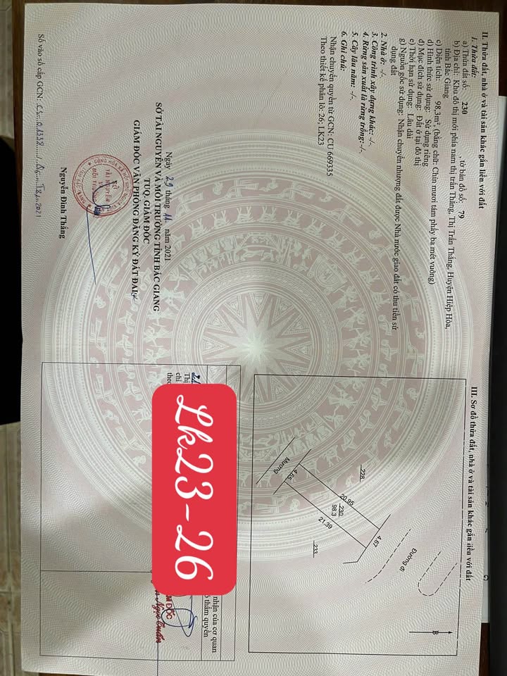 Đất nền Khu đô thị Nam Thắng Hiệp Hoà 98m² giá 5.5 tỷ - Cơ hội đầu tư sinh lời!