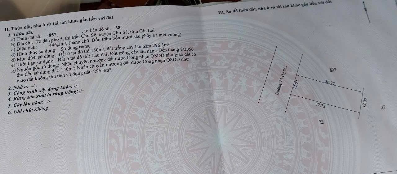 Đất thổ cư mặt tiền Võ Thị Sáu, Chư Sê 444m² giá 4.428 tỷ - Đầu tư sinh lời ngay!