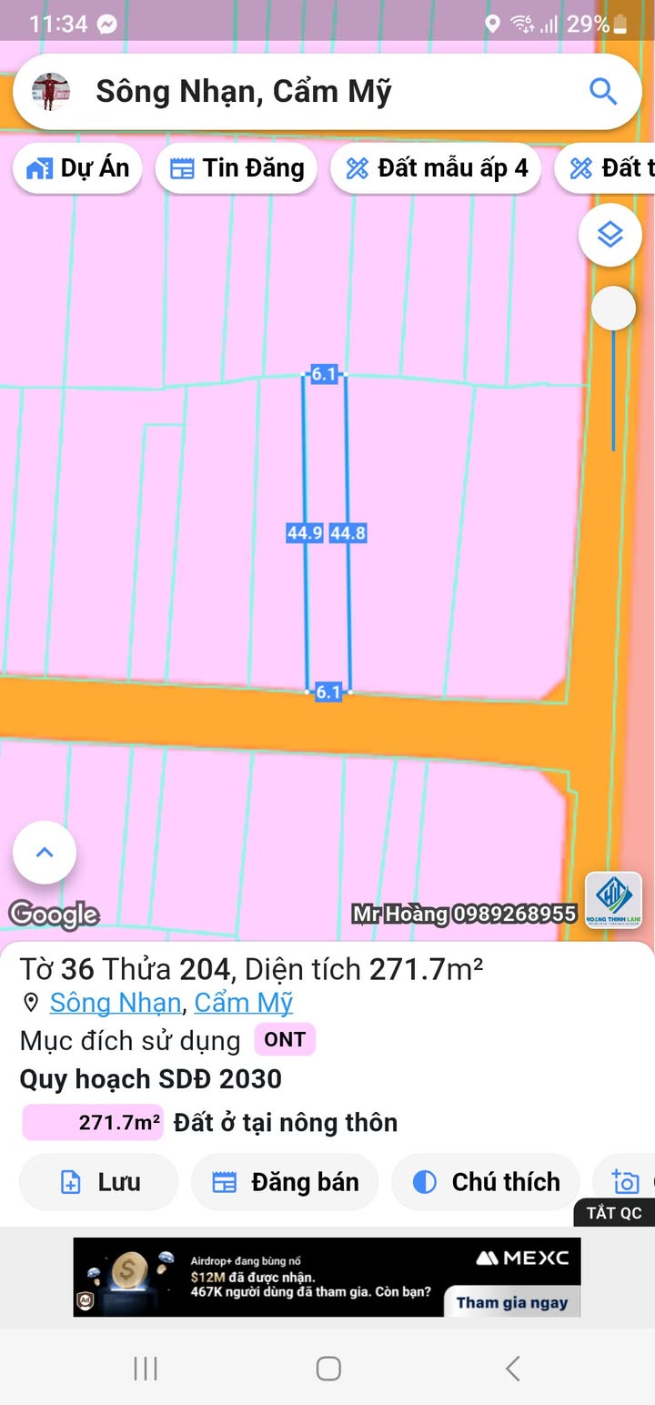 Đất nền Sông Nhạn, Xuân Quế, Cẩm Mỹ 271.7m² giá 1.1 tỷ - Cơ hội đầu tư sinh lời!