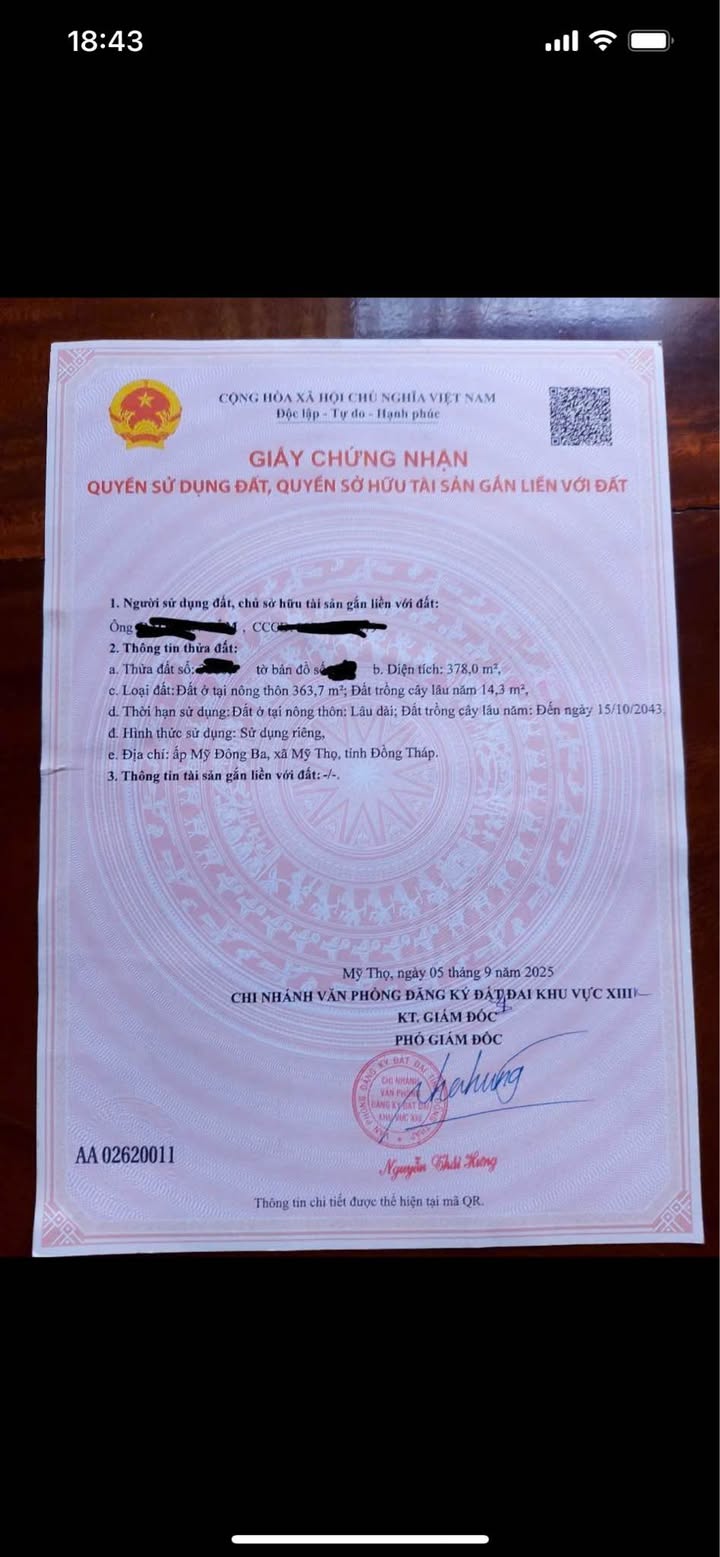 Đất nền 378m² xã Mỹ Thọ, Đồng Tháp - Mặt tiền 14m, giá 800 triệu VND!