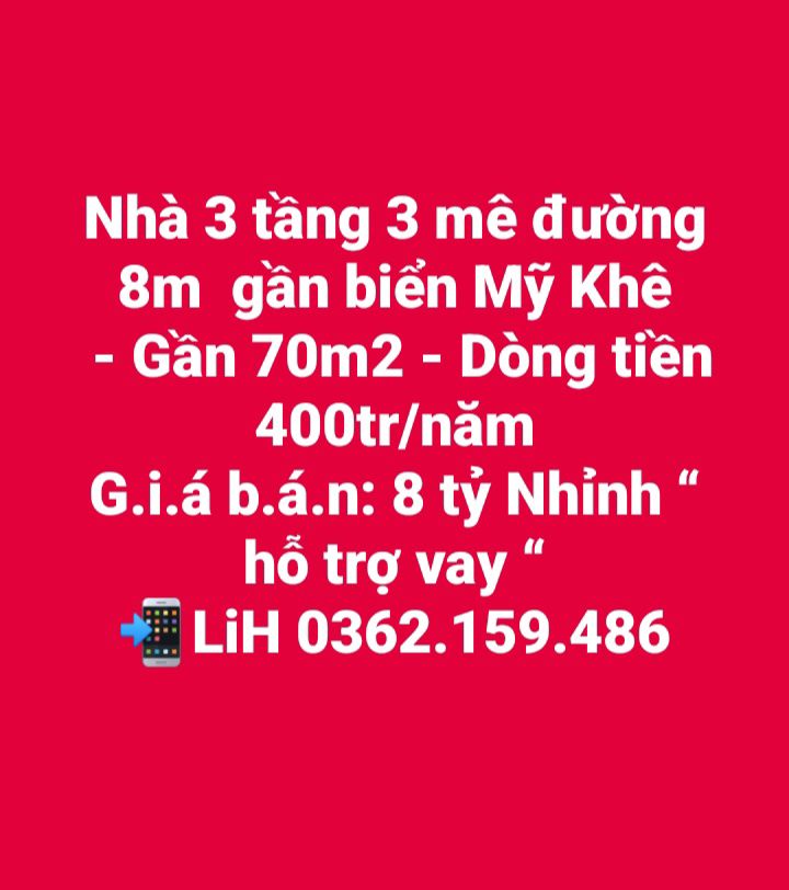 Nhà 3 tầng gần biển Mỹ Khê, 70m² giá 8 tỷ - Đầu tư sinh lời hấp dẫn!