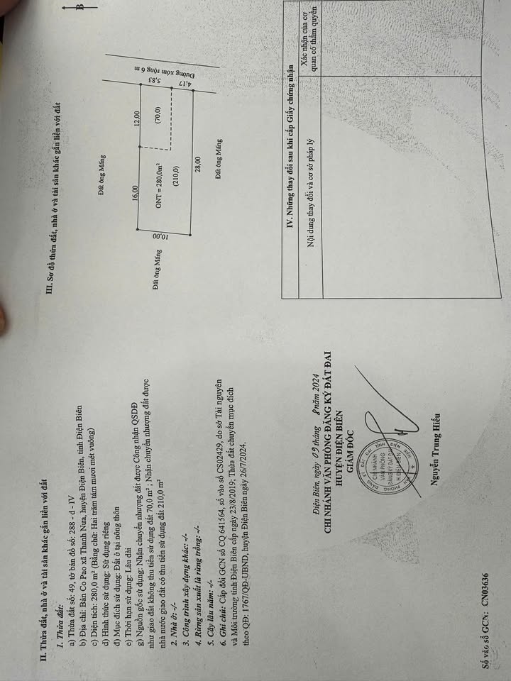 Đất nền tại Bản Co Pao, xã Thanh Nưa 280m² - Vị trí đẹp, mặt tiền đường nhựa